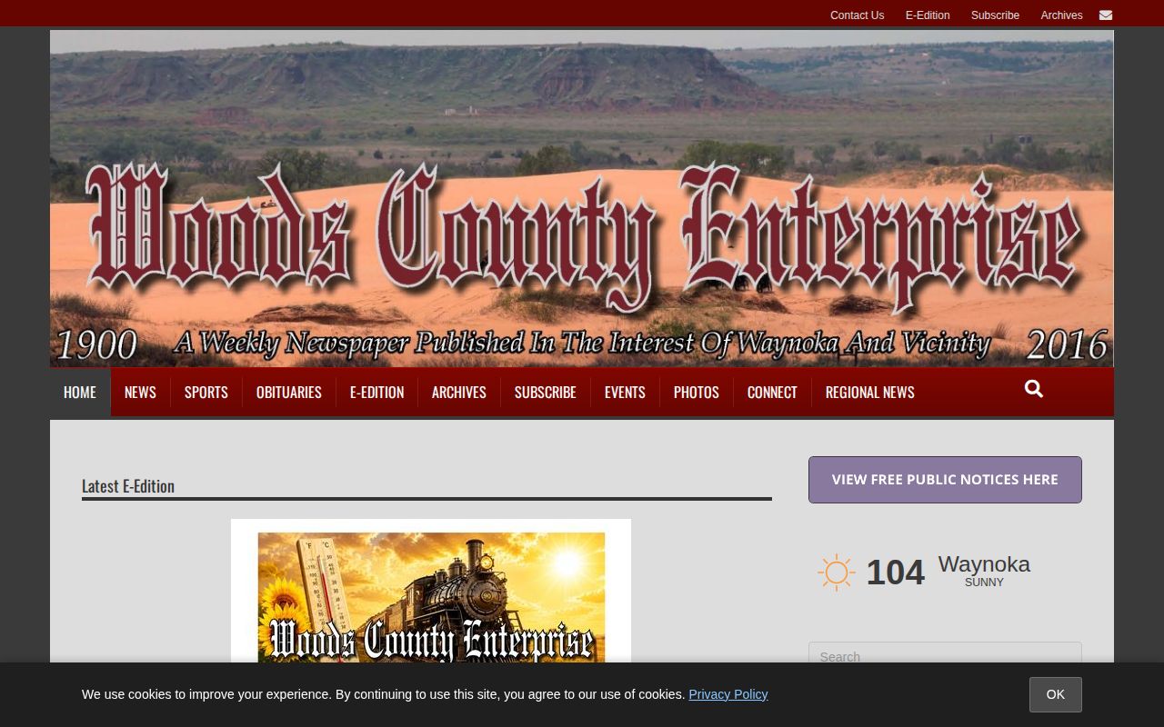 Woods County crime news source, Woods County Enterprise homepage