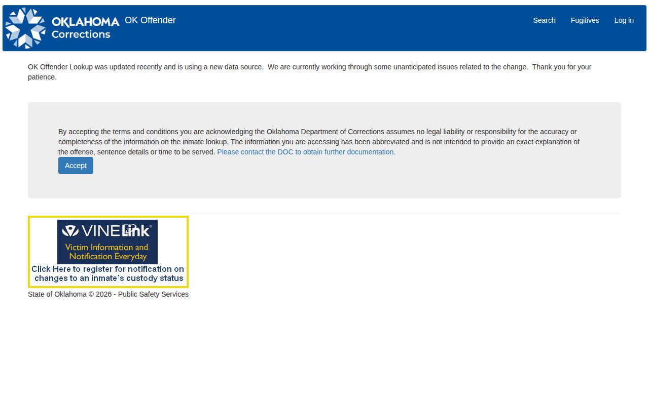 Oklahoma Department of Corrections offender lookup for Woods County state custody research