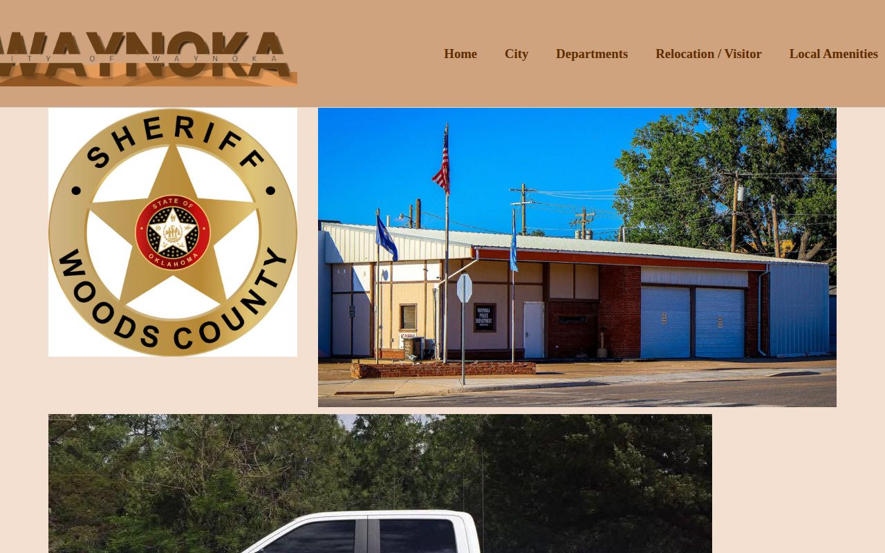 Waynoka law-enforcement page showing Woods County Sheriff service context